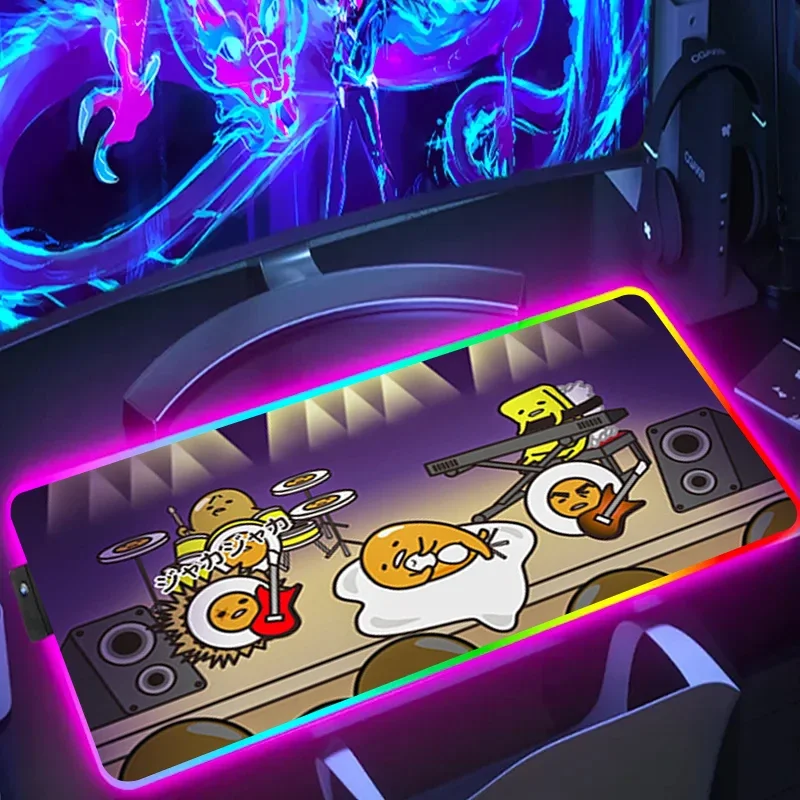 RGB Anime MousePad Gudetamas Lazy Egg Table Mat 80X30CM Desk Mat LED Lighting Laptop Kawaii Mousepad 13 - Gudetama Store