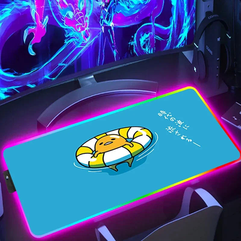 RGB Anime MousePad Gudetamas Lazy Egg Table Mat 80X30CM Desk Mat LED Lighting Laptop Kawaii Mousepad 15 - Gudetama Store